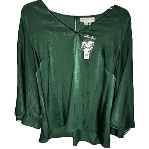 Sachin + Babi Adelaide Blouse Emerald Green Long Sleeve Top V-neck Size 3XL